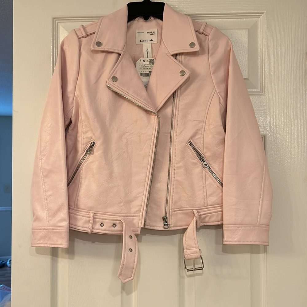 NWT ZARA Baby Pink Girls Biker Motorcycle Jacket Size 11-12 Girls
